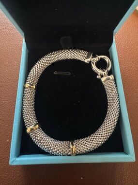 Sterling Silver (925) and 14K Gold Two Tone Mesh Bracelet